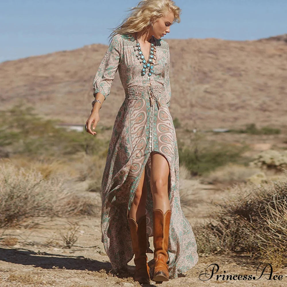 Printed Chiffon Bohemian Dress bohodress-250126