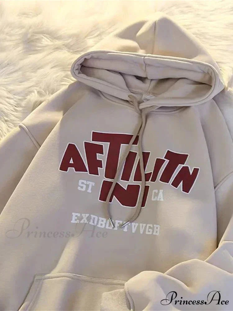 Printed Cotton Hoodie apricot / M(40-45KG) hoodies-241228