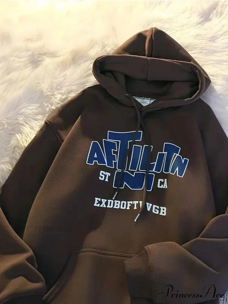 Printed Cotton Hoodie Brown / M(40-45KG) hoodies-241228