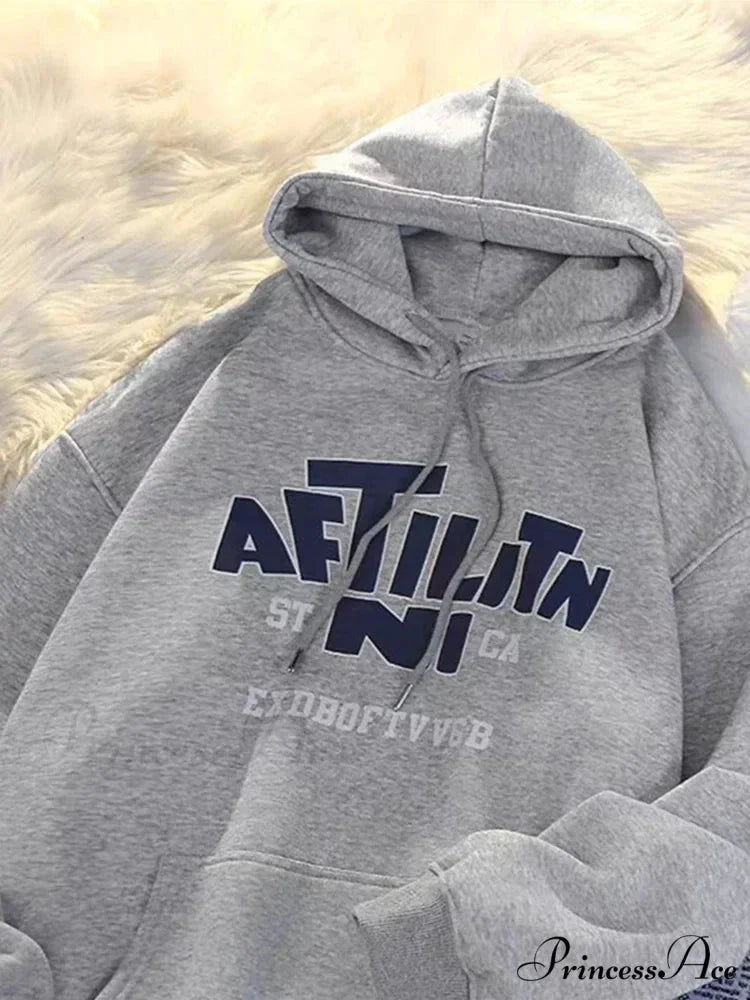 Printed Cotton Hoodie GRAY / M(40-45KG) hoodies-241228