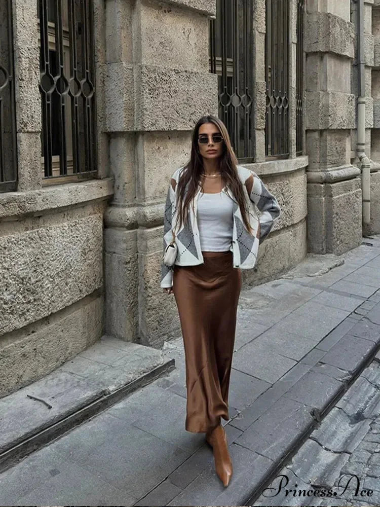 Printed Crewneck Contrasting Sweater cardigans-241228