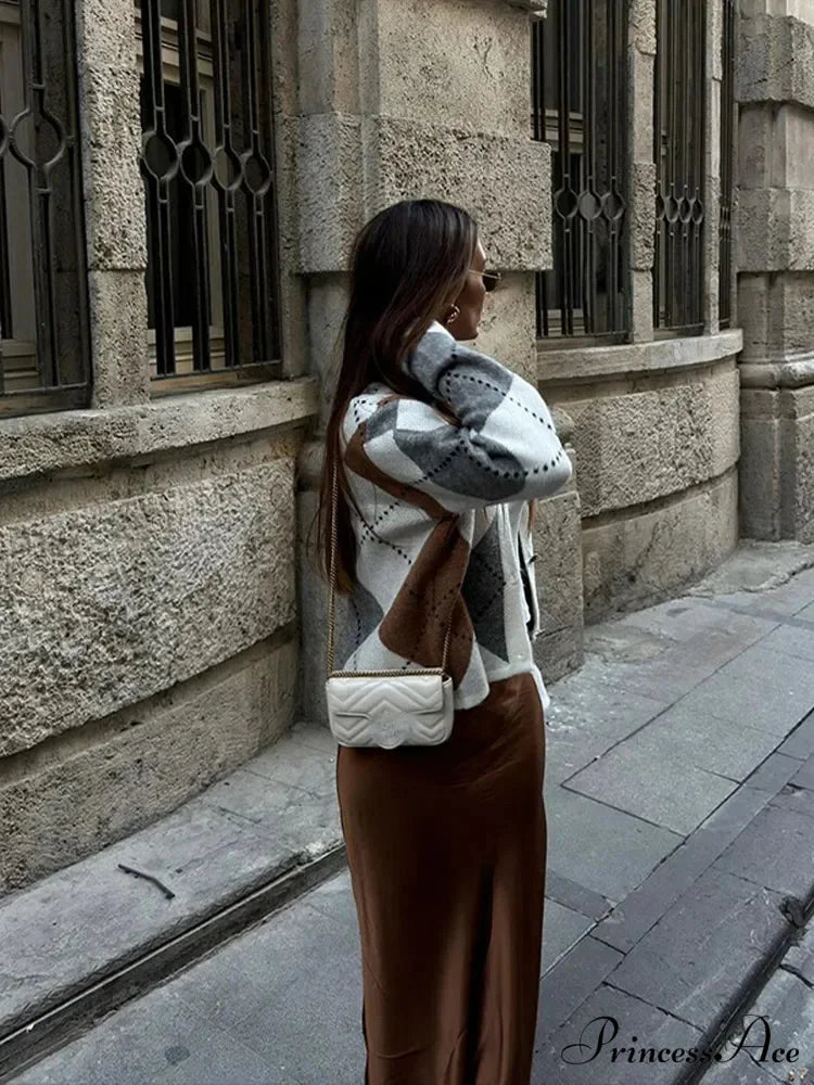 Printed Crewneck Contrasting Sweater cardigans-241228