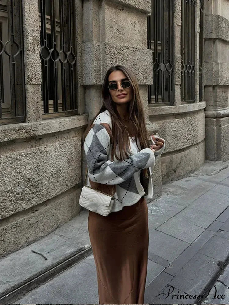 Printed Crewneck Contrasting Sweater cardigans-241228