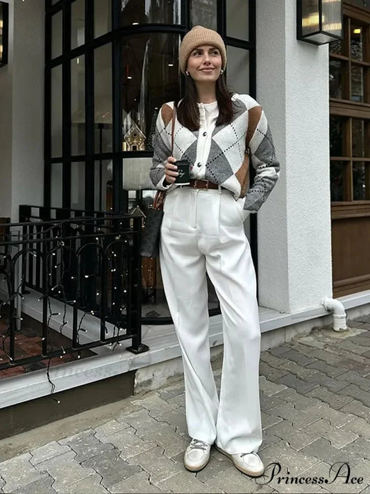 Printed Crewneck Contrasting Sweater cardigans-241228