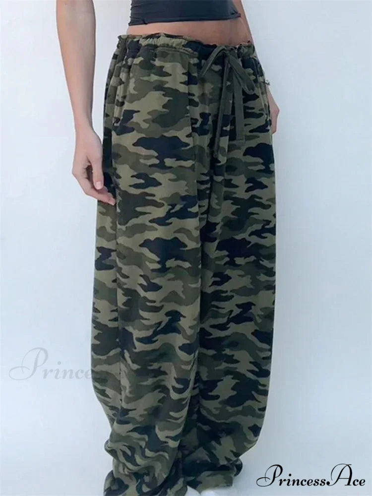 Printed Elastic Low Waist Wide Leg Trouser pant-250223