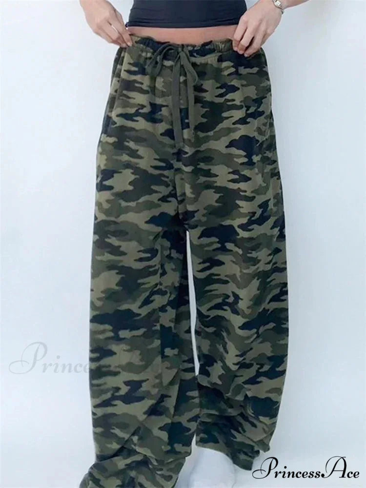 Printed Elastic Low Waist Wide Leg Trouser pant-250223