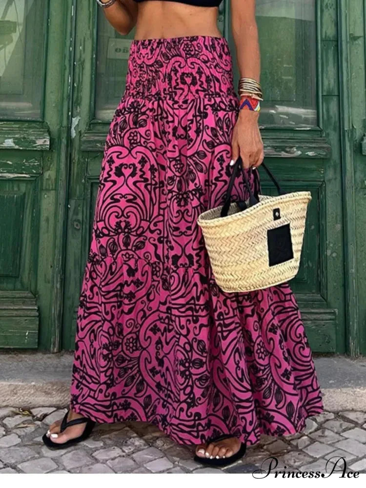 Printed Flared Beach Skirt for Summer Informal Getaway skirt-250126