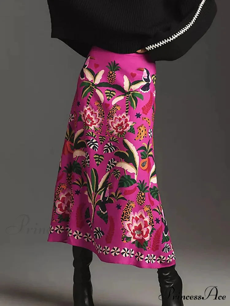 Printed Flared Skirt Flora Zipper Spring Summer Style Skirt skirt-250126