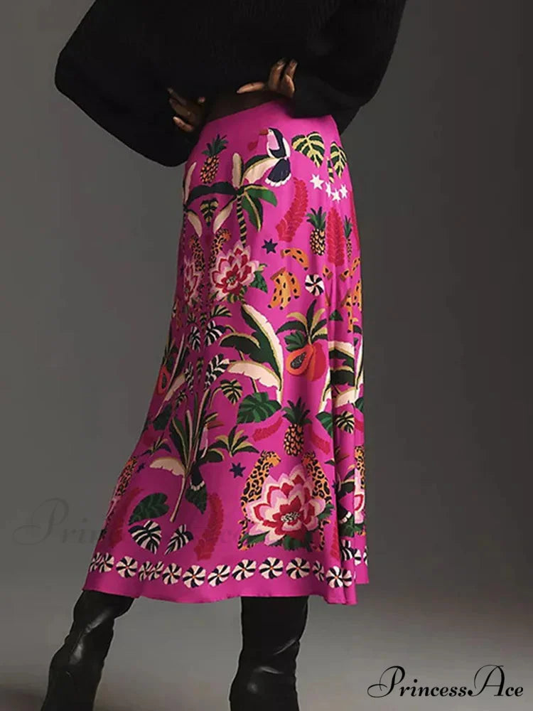 Printed Flared Skirt Flora Zipper Spring Summer Style Skirt skirt-250126