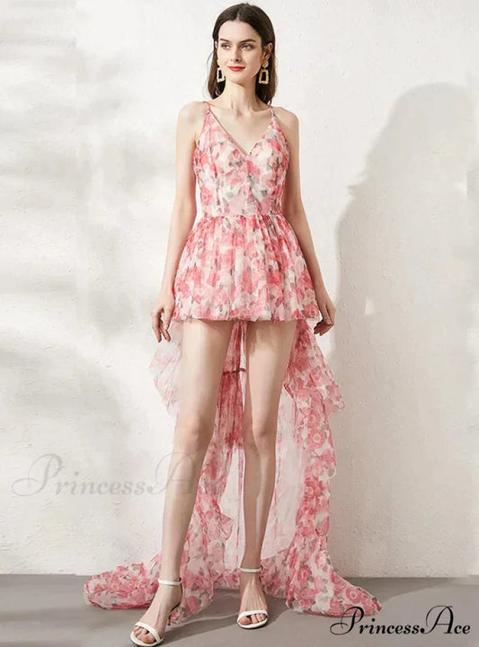 Printed Fluffy Hi Lo Dress