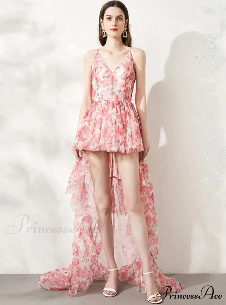Printed Fluffy Hi Lo Dress