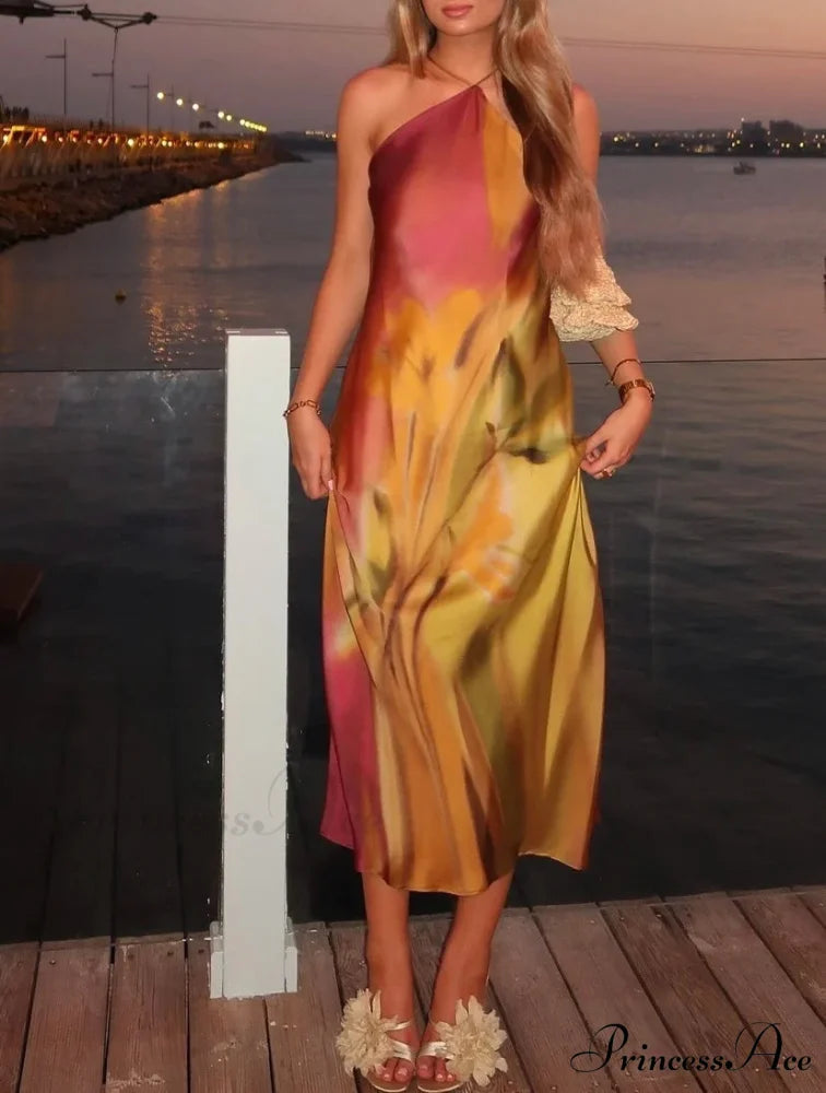 Printed Halter Holiday Dress vacationdress-250223