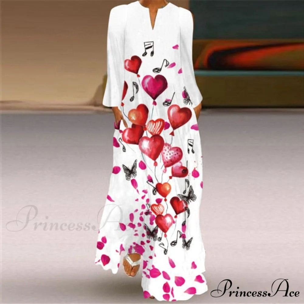 Printed Long Pocket Sexy V-neck Long Sleeve Dresses