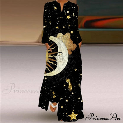Printed Long Pocket Sexy V-neck Long Sleeve Dresses white 4 / 5XL