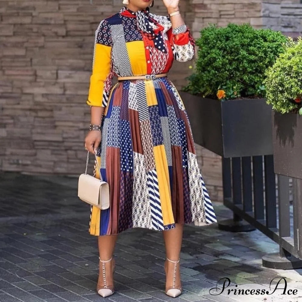 Printed Long Sleeve Fashion Dresses colorful / S