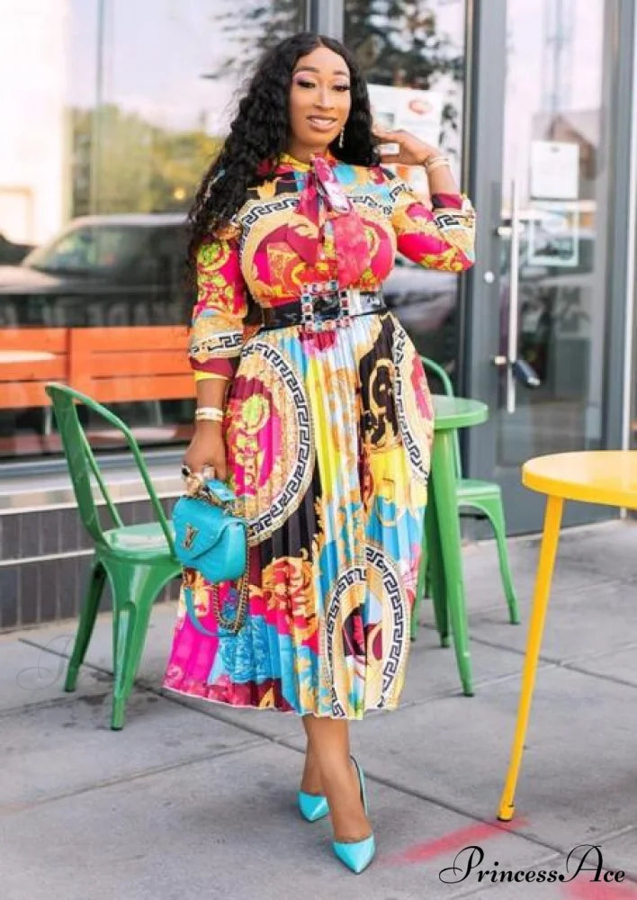 Printed Long Sleeve Fashion Dresses Printed / S