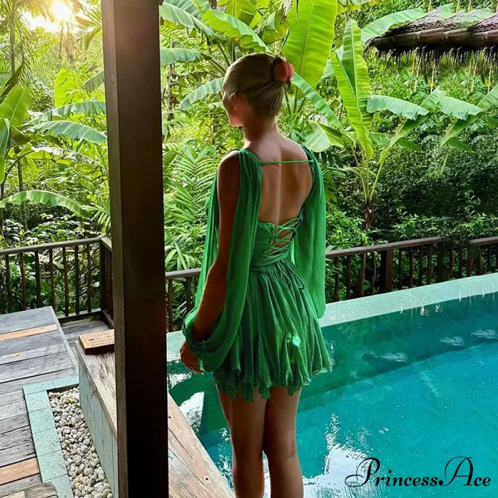 Printed Long Slit Charming Sleeve Mini Dress
