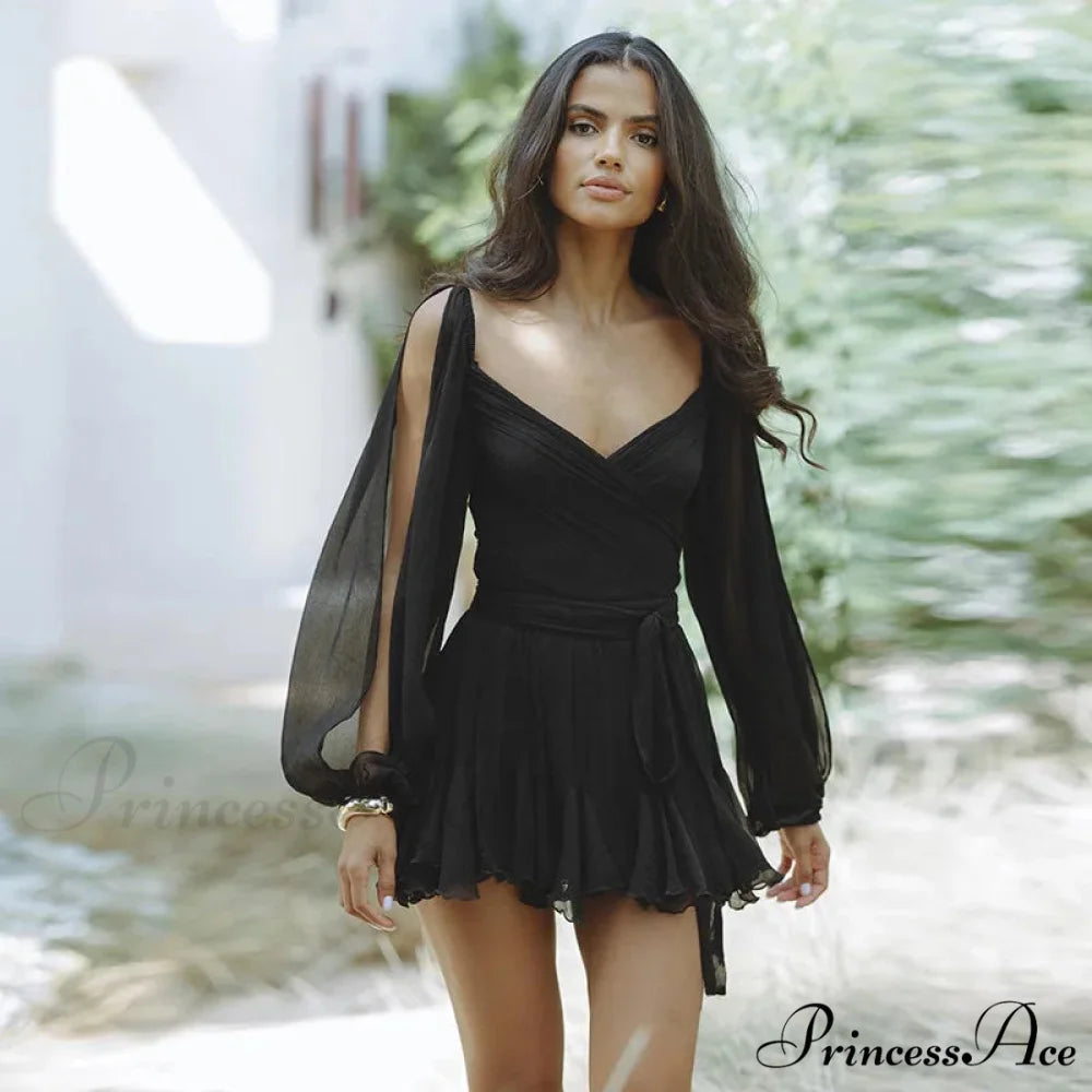 Printed Long Slit Charming Sleeve Mini Dress