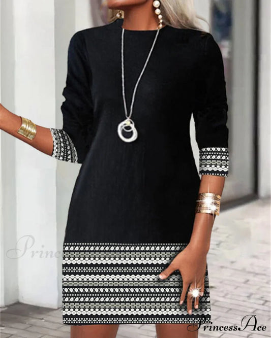 Printed Patchwork Casual Dress