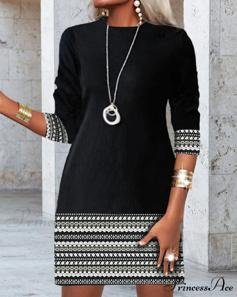 Printed Patchwork Casual Dress