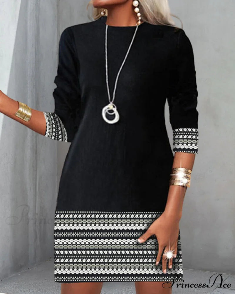 Printed Patchwork Casual Dress