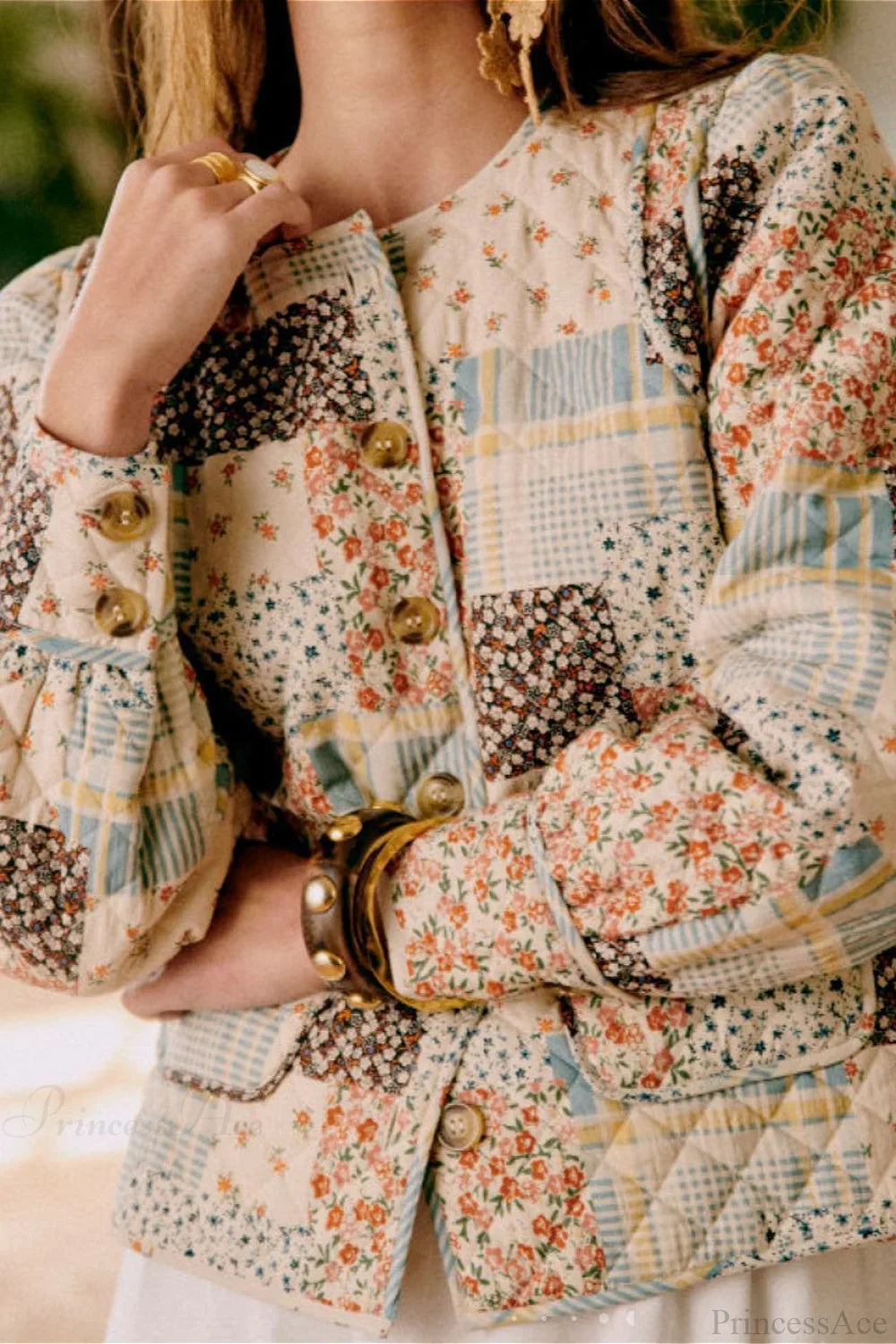 Printed Quilted Puffer Big Pocket Coat