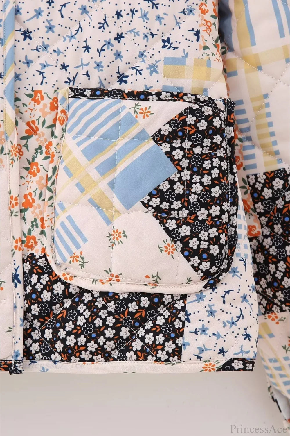 Printed Quilted Puffer Big Pocket Coat