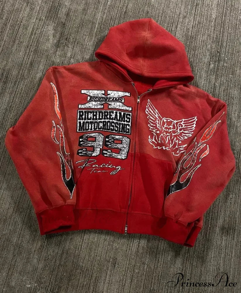 Printed Rap Hoodie red / M hoodies-241228
