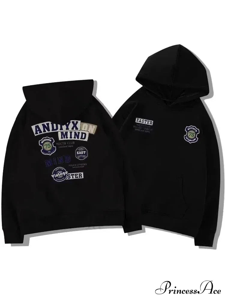 Printed Retro Hoodie Black / M(40-50KG) hoodies-241228