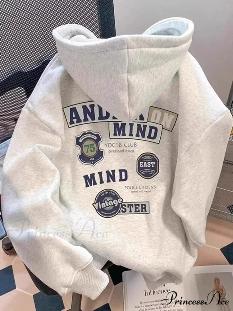 Printed Retro Hoodie GRAY / M(40-50KG) hoodies-241228