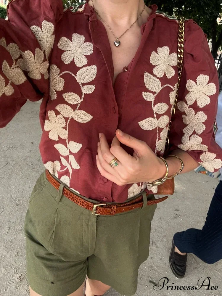 Printed Round Neck Short Sleeve Baggy Blouse blouse-250223