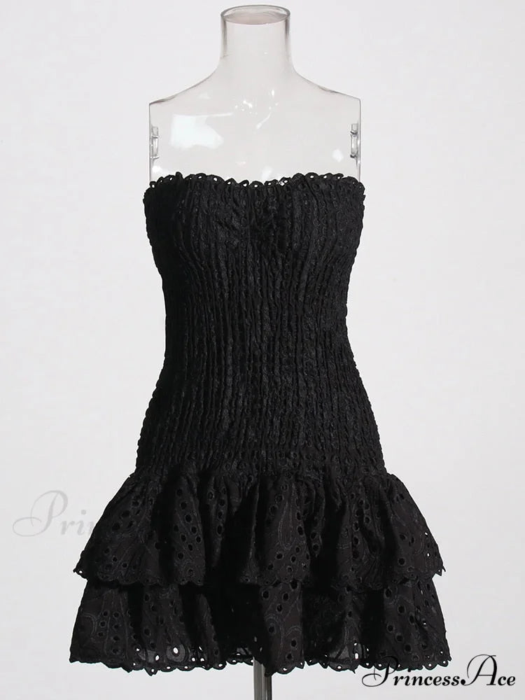 Printed Ruched Stylish Tube Mini Dress Black / S