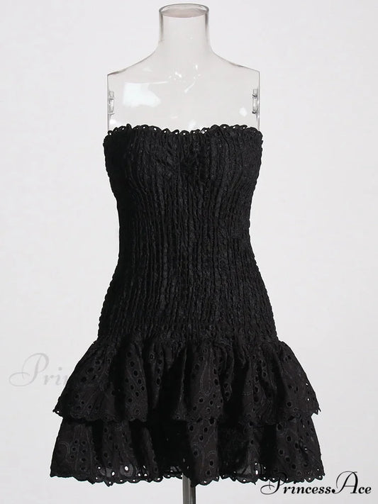 Printed Ruched Stylish Tube Mini Dress Black / S