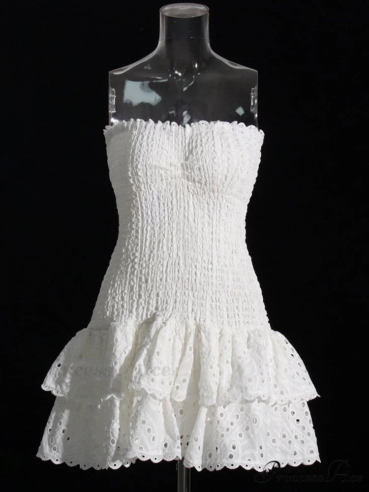 Printed Ruched Stylish Tube Mini Dress White / S