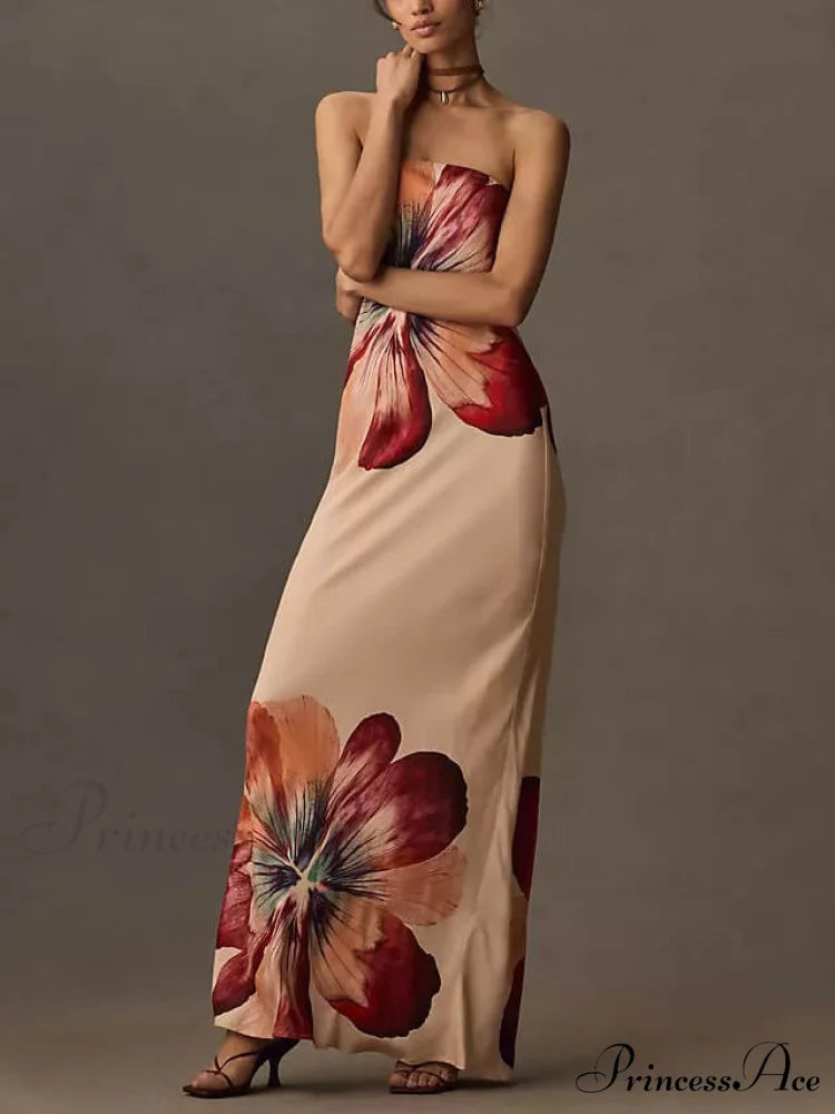 Printed Sexy Tube Top Graceful Slim Fit Midi Dress
