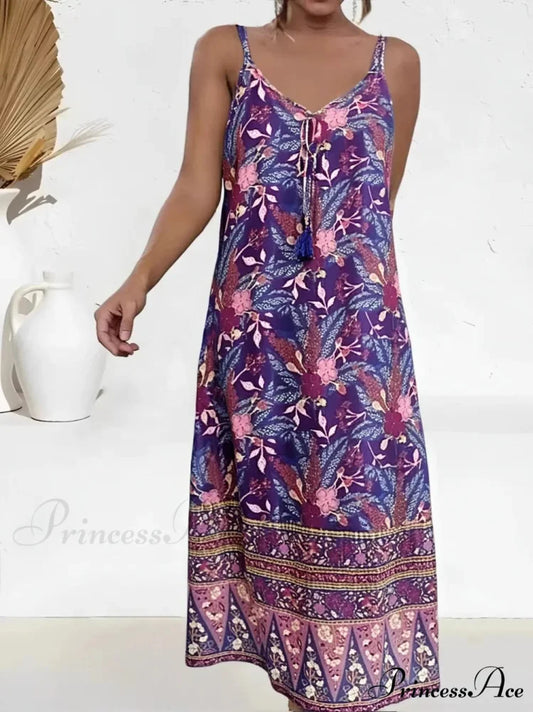 Printed Sleeveless Beach Boho Dress Purple / S bohodress-250126