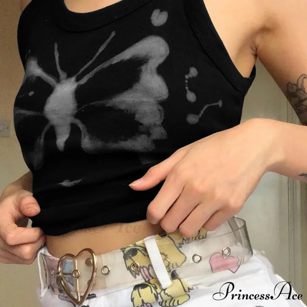 Printed Sleeveless Graphic T Shirts Aesthetic Clothes Crop Streetwear Tank top Black / S