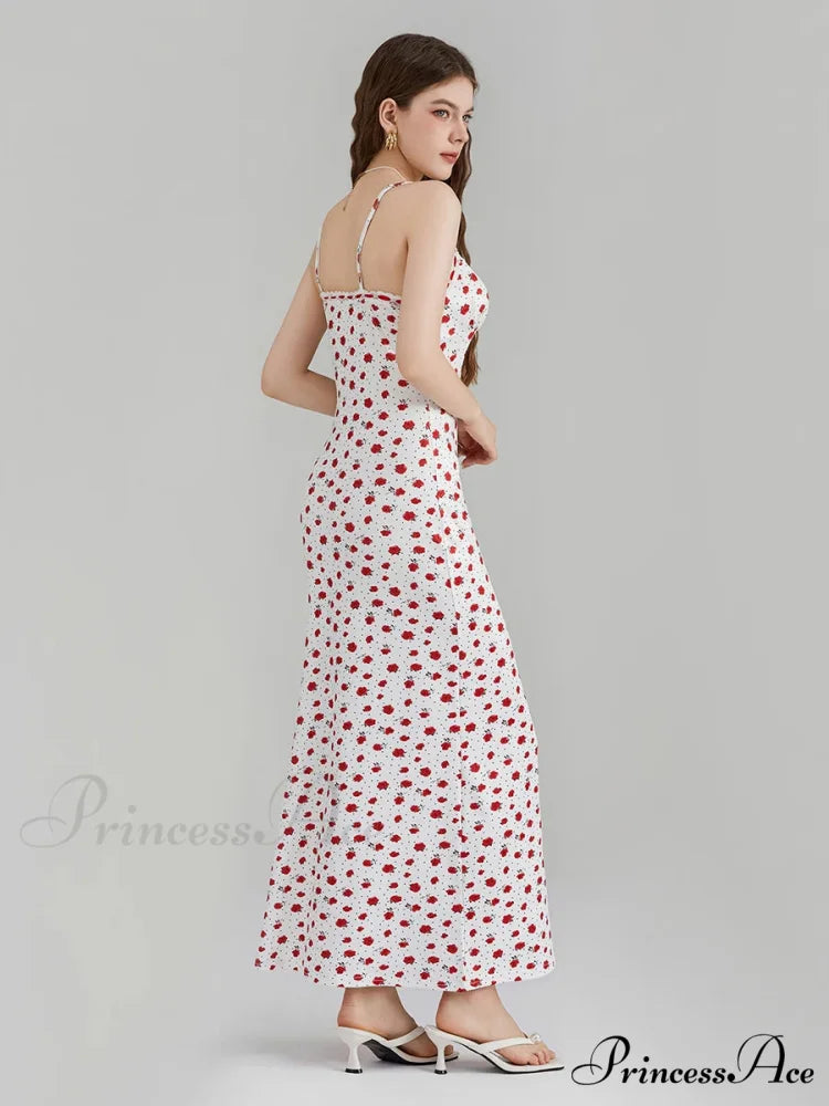 Printed Spaghetti Strap Ribbon Tie-Up Slip Holiday Flower Dress floraldress-250126