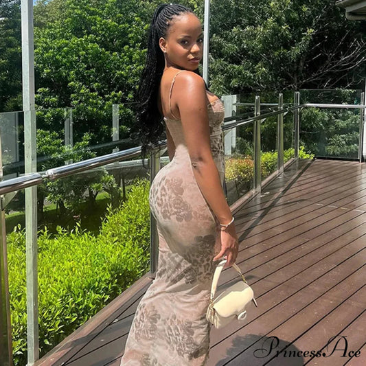 Printed Spaghetti Strap Sleeveless V-neck Backless Bodvcon Summer Lady Party SlimFloral Dress