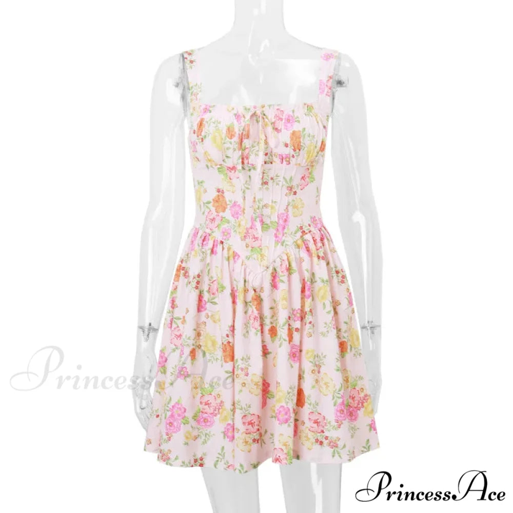 Printed Square Neck Charming Strap Corset Mini Dress
