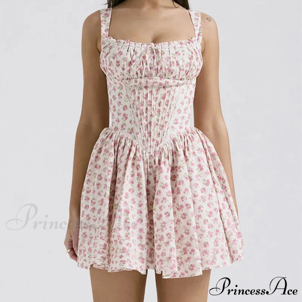 Printed Square Neck Charming Strap Corset Mini Dress