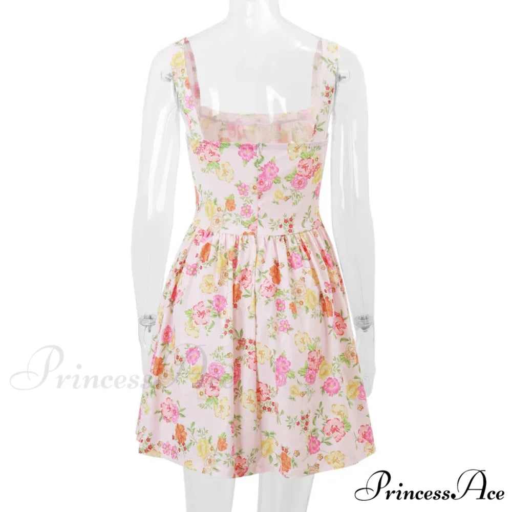 Printed Square Neck Charming Strap Corset Mini Dress