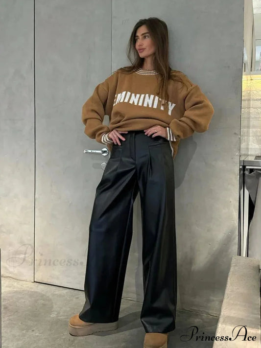 Printed Striped Cozy Stylish Loose Round Neck Comfortable Trendy Autumn Sweater