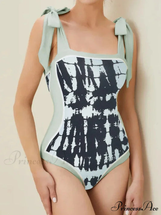 Printed Swimsuit Cover-up One Piece GREEN2 / S onepiece-250223