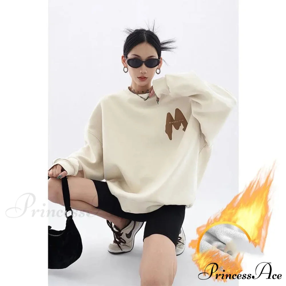 Printed Trendy Loose Casual Cozy Hoodie WHITE / M