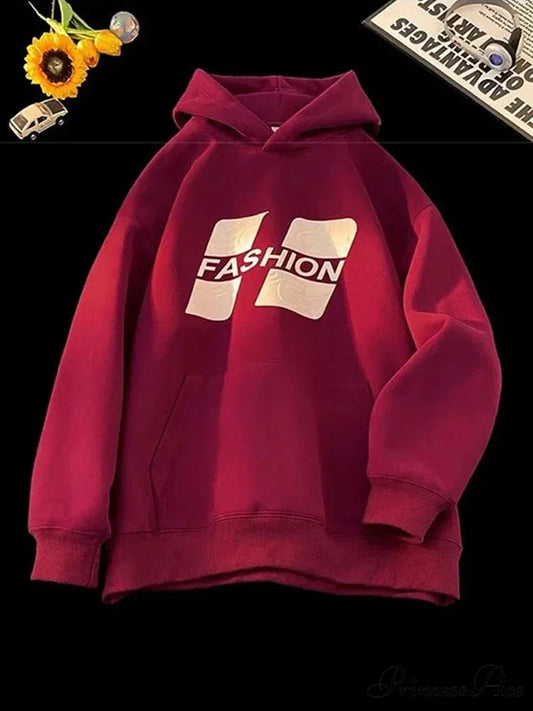 Printed Urban Rap Hoodie Red / M(40-45KG) hoodies-241228