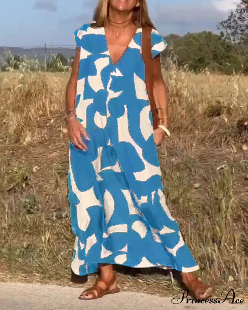 Printed V-neck Dress