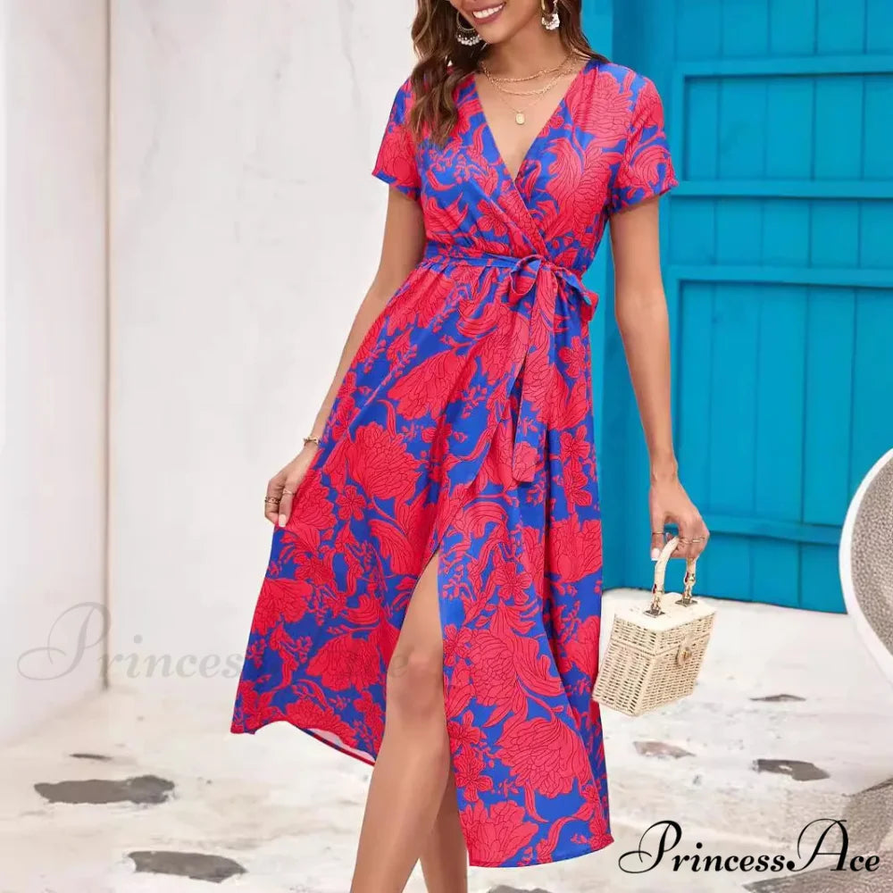 Printed V-neck Summer Dress oldfloraldress-250126