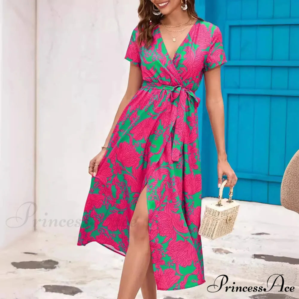 Printed V-neck Summer Dress oldfloraldress-250126