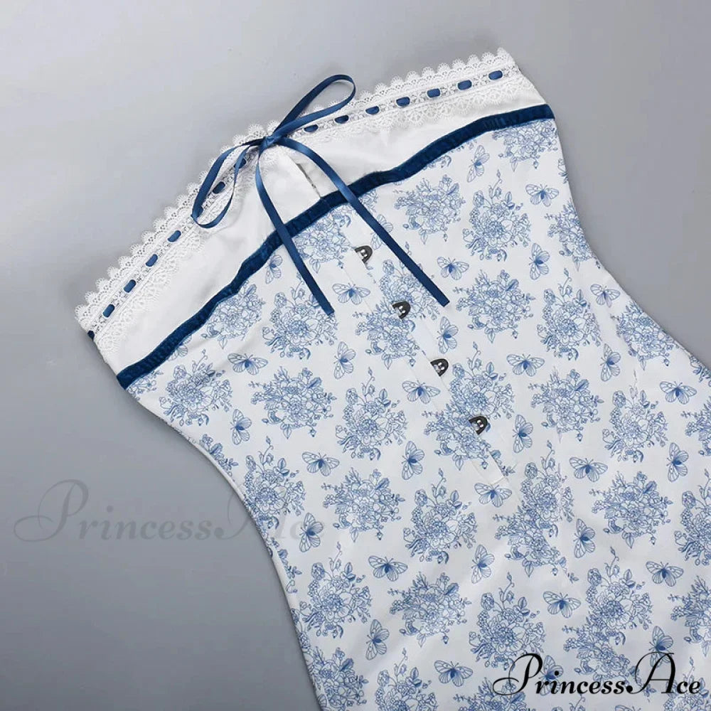 Printed Vacation Off-Shoulder Blue Metal Button Spring Elegant Outside Female Mini Floral Dress